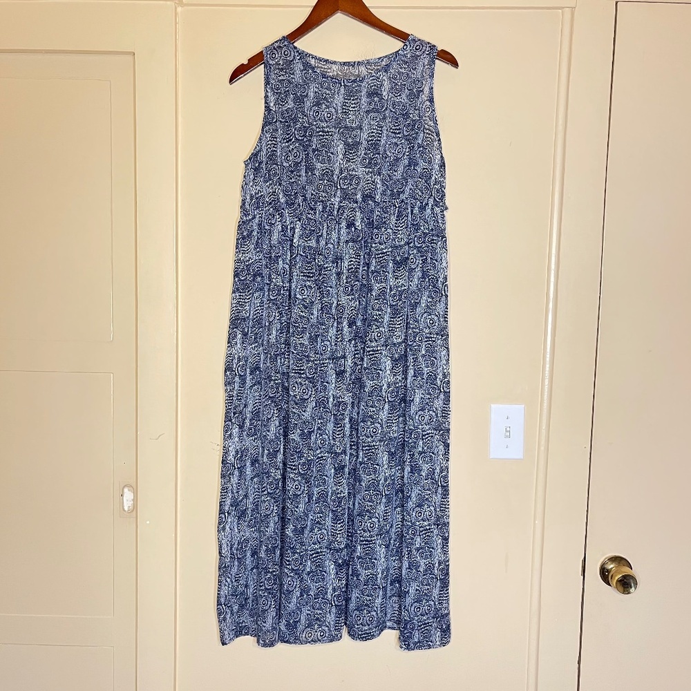 Silk Owl Blue Patterned Maxi Dress